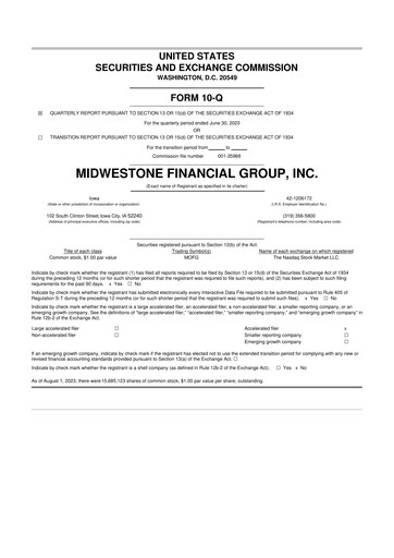 Thumbnail MidWestOne Financial Group
 10-Q Quarterly Report FY2023 