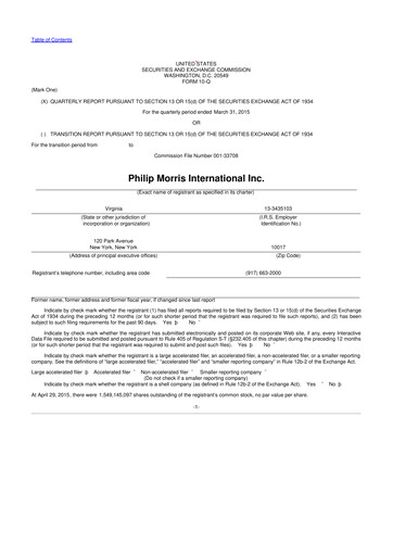 Miniature Philip Morris International 10-Q Rapport trimestriel 2015 