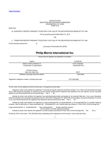 Miniature Philip Morris International 10-Q Rapport trimestriel 2016 
