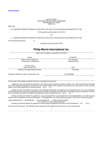 Miniature Philip Morris International 10-Q Rapport trimestriel 2016 