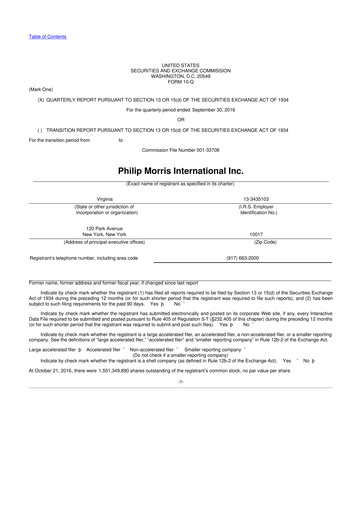 Miniature Philip Morris International 10-Q Rapport trimestriel 2016 