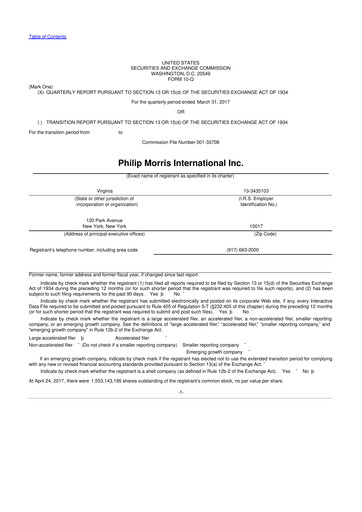 Miniature Philip Morris International 10-Q Rapport trimestriel 2017 
