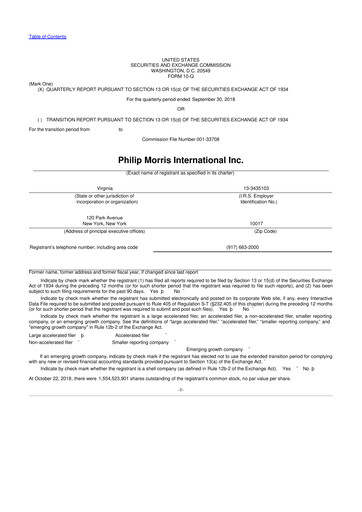 Miniature Philip Morris International 10-Q Rapport trimestriel 2018 