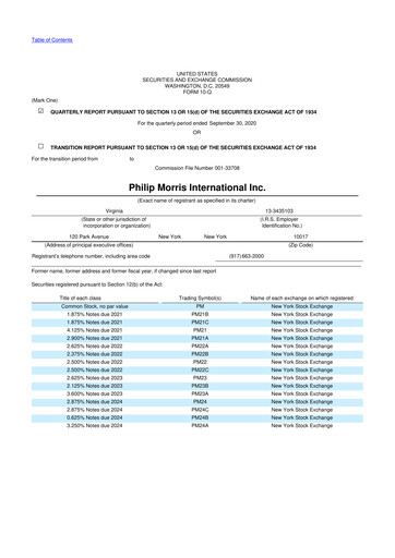 Miniature Philip Morris International 10-Q Rapport trimestriel 2020 