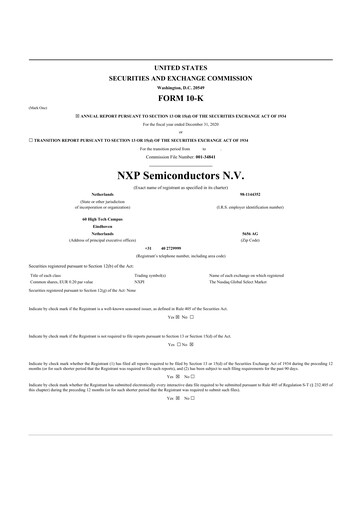 Thumbnail NXP Semiconductors 10-K Annual Report 2020
