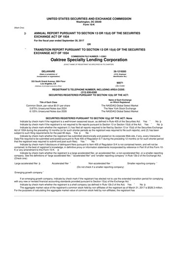 Thumbnail Oaktree Specialty Lending Corporation 10-K Annual Report 