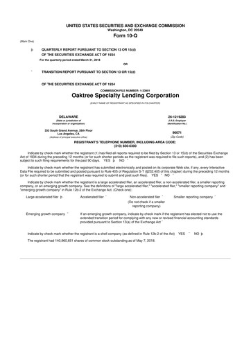 Thumbnail Oaktree Specialty Lending Corporation 10-Q Quarterly Report FY 