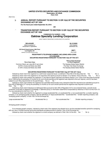 Thumbnail Oaktree Specialty Lending Corporation 10-K Annual Report 