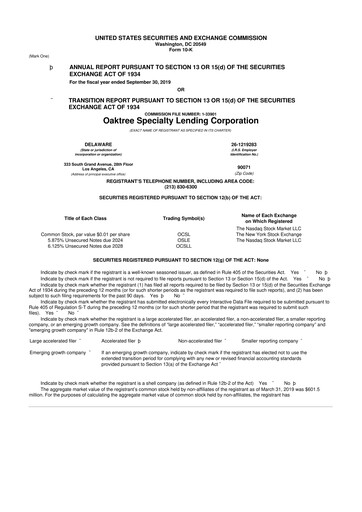 Thumbnail Oaktree Specialty Lending Corporation 10-K Annual Report 
