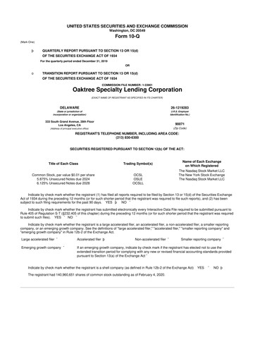 Thumbnail Oaktree Specialty Lending Corporation 10-Q Quarterly Report FY 