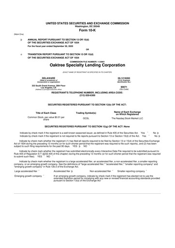 Thumbnail Oaktree Specialty Lending Corporation 10-K Annual Report 