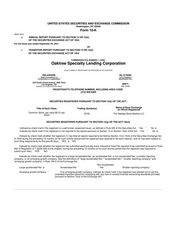 Thumbnail Oaktree Specialty Lending Corporation 10-K Annual Report 