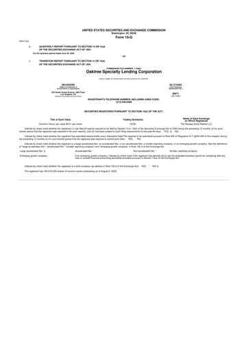 Thumbnail Oaktree Specialty Lending Corporation 10-Q Quarterly Report FY 