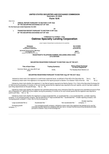 Thumbnail Oaktree Specialty Lending Corporation 10-K Annual Report 2023