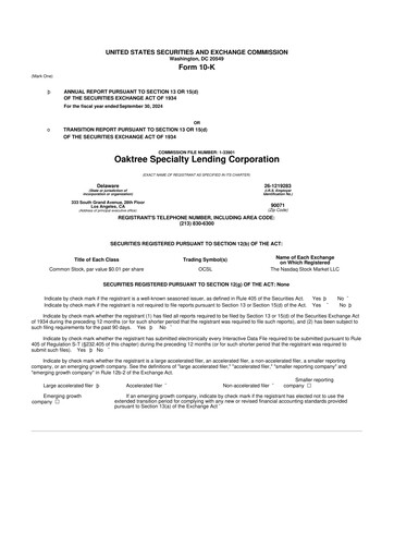 Thumbnail Oaktree Specialty Lending Corporation 10-K Annual Report 2024