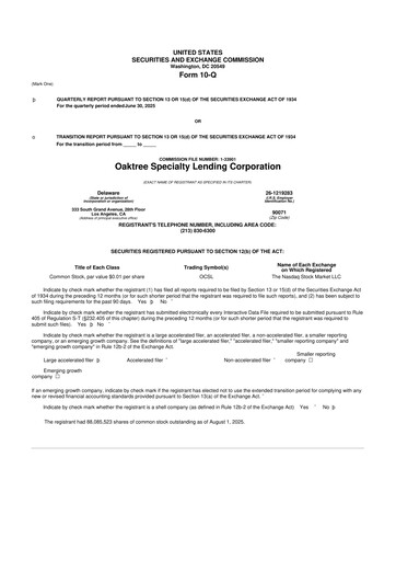 Thumbnail Oaktree Specialty Lending Corporation 10-Q Quarterly Report FY2025 