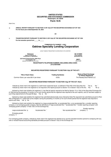 Thumbnail Oaktree Specialty Lending Corporation 10-K Annual Report 2025