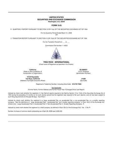 Thumbnail Trio-Tech International 10-Q Quarterly Report FY2008-05-15 