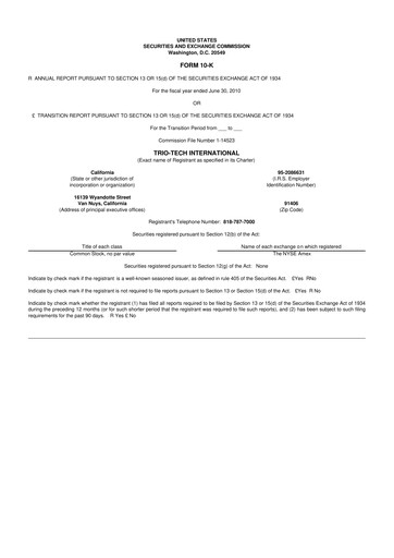 Thumbnail Trio-Tech International 10-K Annual Report 2010