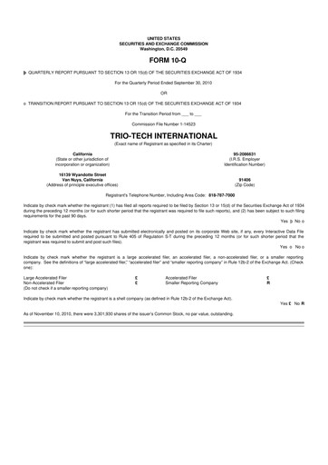 Thumbnail Trio-Tech International 10-Q Quarterly Report FY2010-11-15 