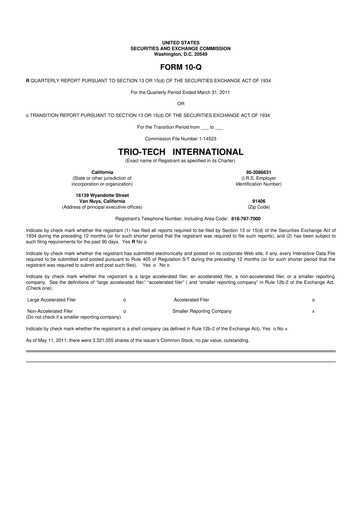 Thumbnail Trio-Tech International 10-Q Quarterly Report FY2011-05-16 