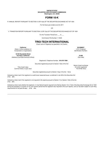 Thumbnail Trio-Tech International 10-K Annual Report 2011