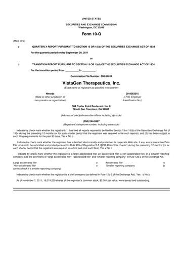 Thumbnail VistaGen Therapeutics
 10-Q Quarterly Report FY2012 