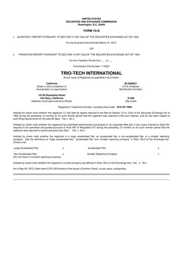 Thumbnail Trio-Tech International 10-Q Quarterly Report FY2012 Q3