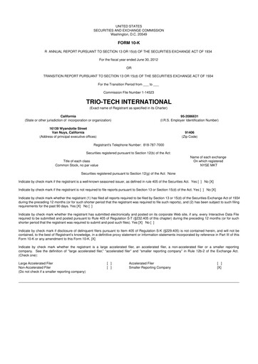 Thumbnail Trio-Tech International 10-K Annual Report 2012