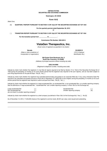 Thumbnail VistaGen Therapeutics
 10-Q Quarterly Report FY2012 