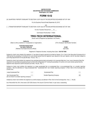 Thumbnail Trio-Tech International 10-Q Quarterly Report FY2012-11-19 