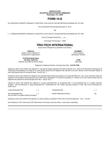 Thumbnail Trio-Tech International 10-Q Quarterly Report FY2013 Q2