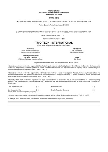 Thumbnail Trio-Tech International 10-Q Quarterly Report FY2013 Q3