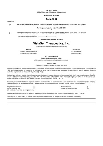 Thumbnail VistaGen Therapeutics
 10-Q Quarterly Report FY2014 