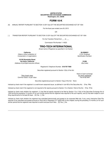 Thumbnail Trio-Tech International 10-K Annual Report 2013