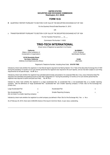 Thumbnail Trio-Tech International 10-Q Quarterly Report FY2014 Q2