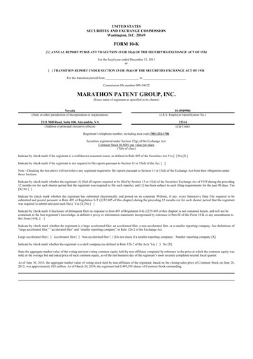 Vorschaubild MARA Holdings
 10-K Jahresbericht 2013