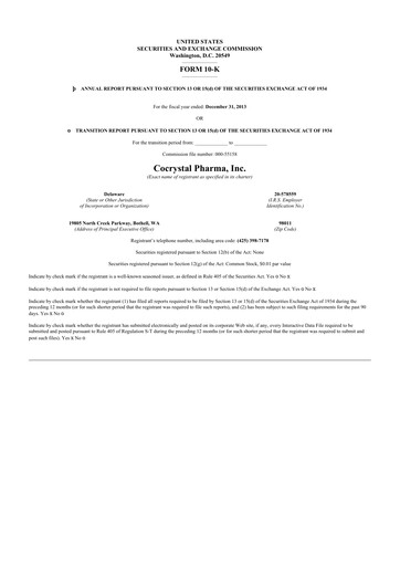 Thumbnail Cocrystal Pharma
 10-K Annual Report 2013