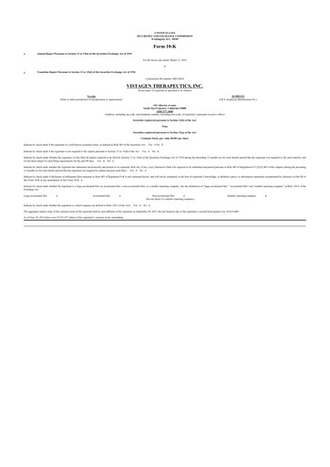 Thumbnail VistaGen Therapeutics
 10-K Annual Report 2014