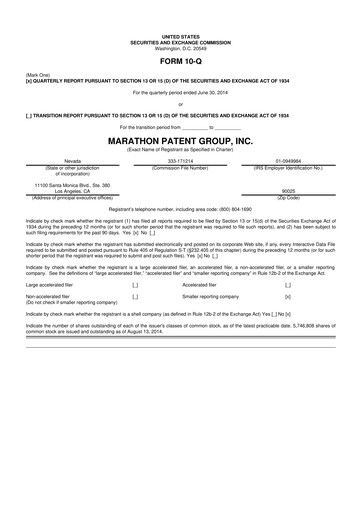 Vorschaubild MARA Holdings
 10-Q Quartalsbericht 2014 