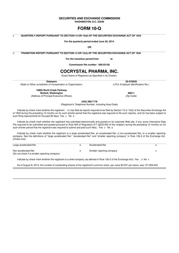 Thumbnail Cocrystal Pharma
 10-Q Quarterly Report FY2014 