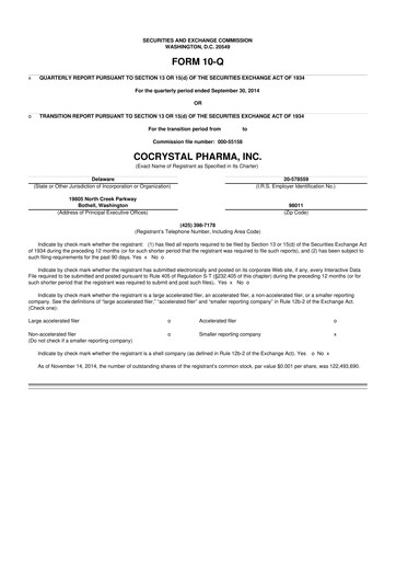Thumbnail Cocrystal Pharma
 10-Q Quarterly Report FY2014 