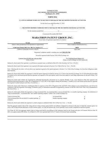 Vorschaubild MARA Holdings
 10-K Jahresbericht 2014