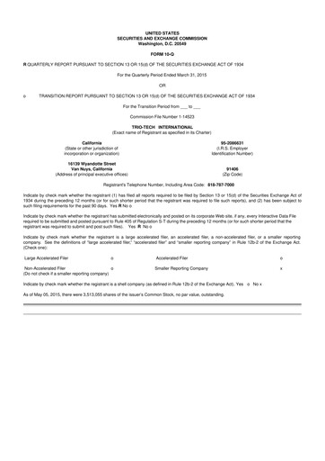 Thumbnail Trio-Tech International 10-Q Quarterly Report FY2015 Q3