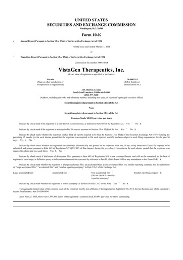 Thumbnail VistaGen Therapeutics
 10-K Annual Report 2015
