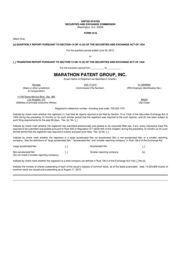 Vorschaubild MARA Holdings
 10-Q Quartalsbericht 2015 