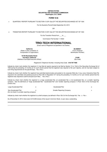 Thumbnail Trio-Tech International 10-Q Quarterly Report FY2016 Q1