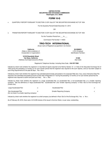 Thumbnail Trio-Tech International 10-Q Quarterly Report FY2016 Q2