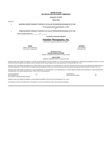 Thumbnail VistaGen Therapeutics
 10-Q Quarterly Report FY2016 