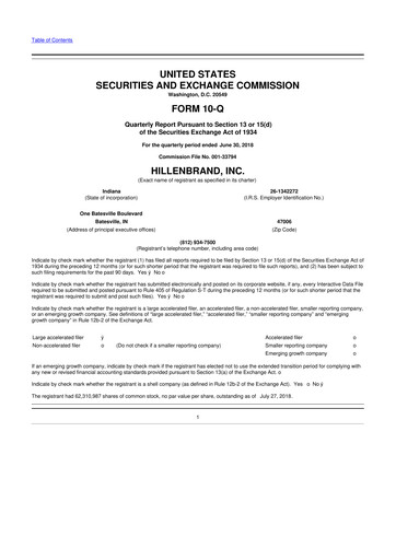 Thumbnail Hillenbrand 10-Q Quarterly Report FY2018 